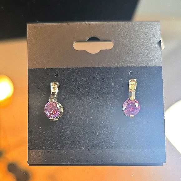 Elegant Purple and Silver Drop Earrings - Picture 1 of 4